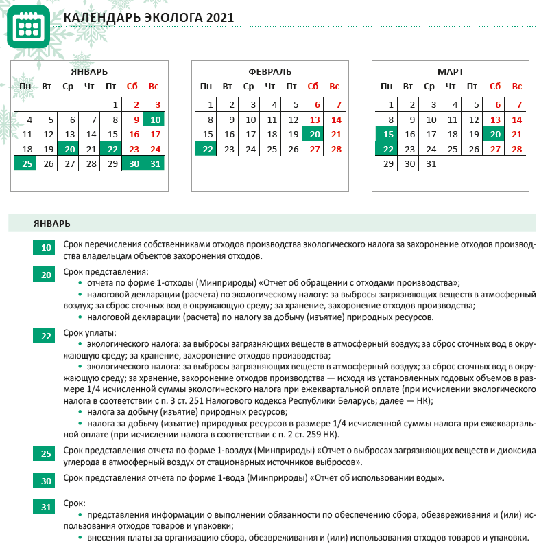 Календарь эколога на год Календарь эколога 2021